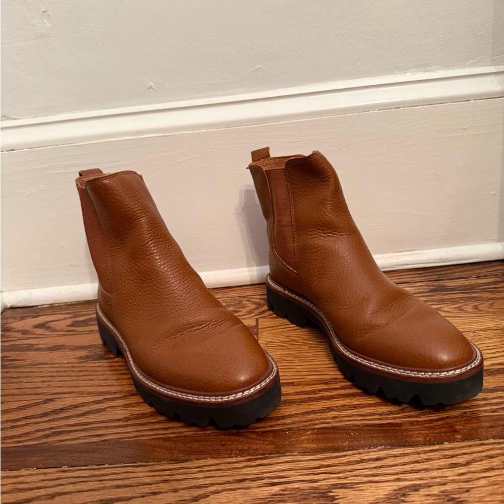 Madewell Tan Leather Lug Sole Boots